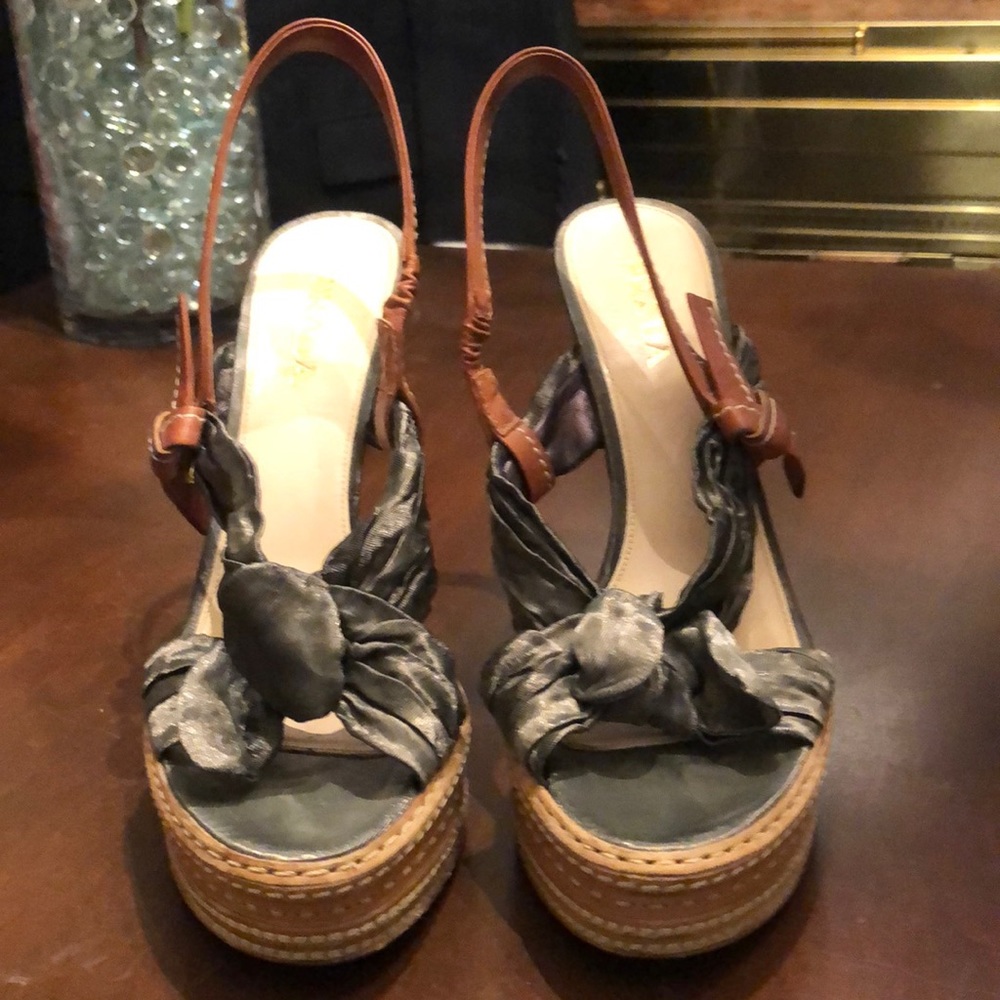 Preloved Prada platform sandals size 9.5  satin and leather